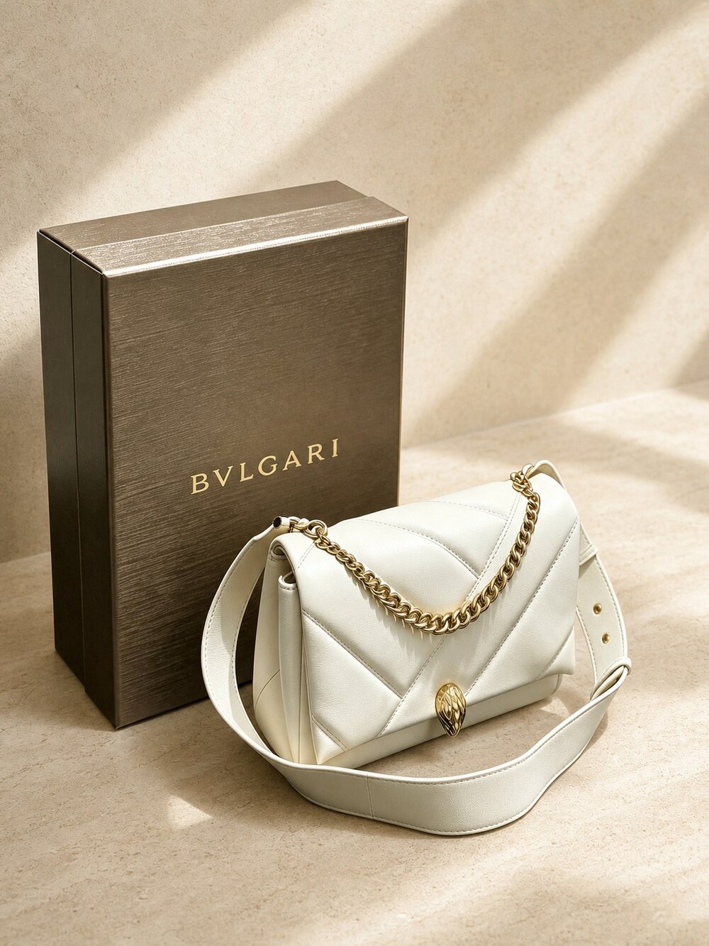 Bvlgari Ivory Quilted Nappa Shoulder Bag | Serpenti Forever with Maxi Chain